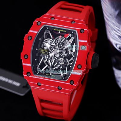 Swiss Quality Replica Richard Mille RM35-02 Skeleton Carbon Watch Red Rubber Band